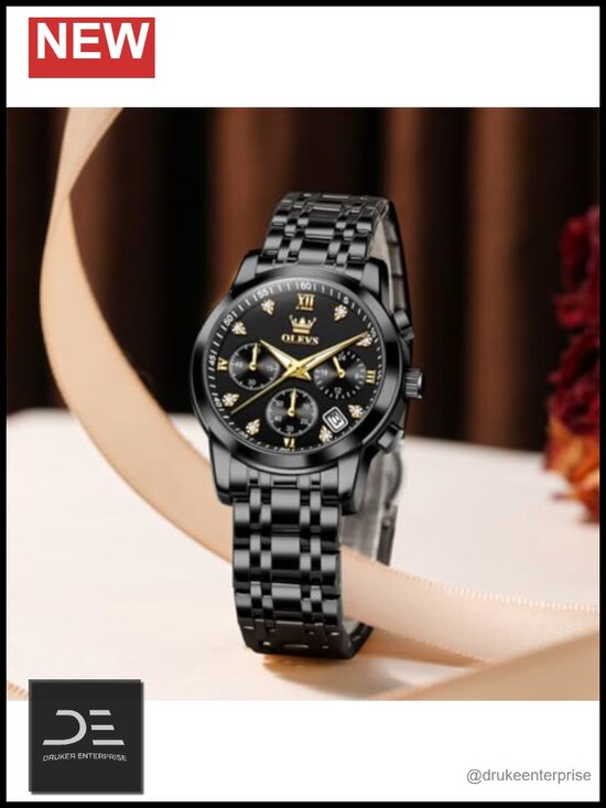 Women\'s Multifunctional Two Tone Stainless Steel Quartz Watch Chronograph Date